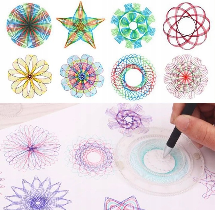 SPIROGRAF KREATYWNY ZESTAW DO RYSOWANIA WZORÓW XXL SZABLONY PISAKI KARTKI