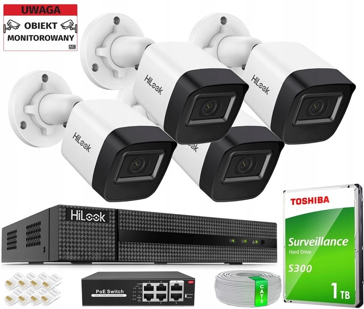 ZESTAW MONITORINGU IP 4 KAMERY 4MPX IR20M HILOOK by HIKVISION POE 1TB