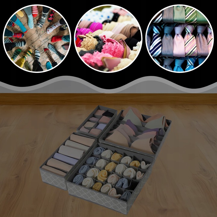 4x ORGANIZER NA BIELIZNĘ SKARPETKI UBRANIA DO SZUFLADY SZAFY ZESTAW