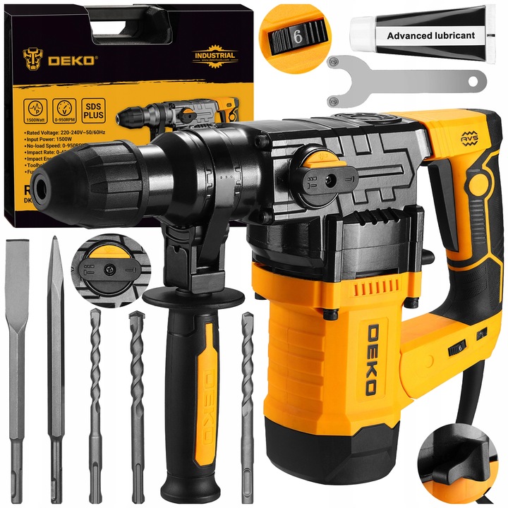 MŁOT UDAROWY OBROTOWY MŁOTOWIERTARKA SDS PLUS 1500W REGULACJA OBROTÓW