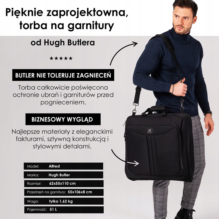 Solidna TORBA męska podróżna POKROWIEC na garnitur Hugh Butler Alfred