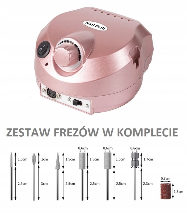 FREZARKA DO PAZNOKCI MANICURE PEDICURE 65W PROFESJONALNA MOCNA + FREZY