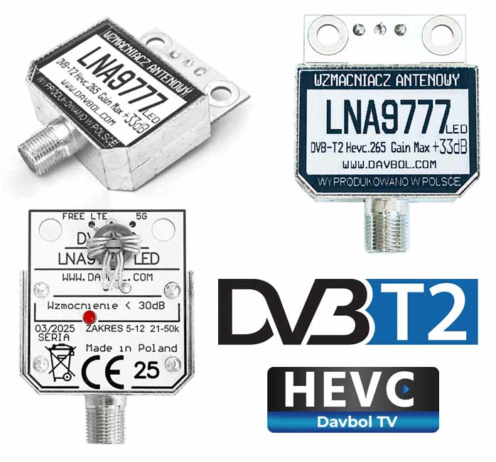 Wzmacniacz antenowy +49% LNA9777F DVB-T2 LED Polska Manufaktura Davbol