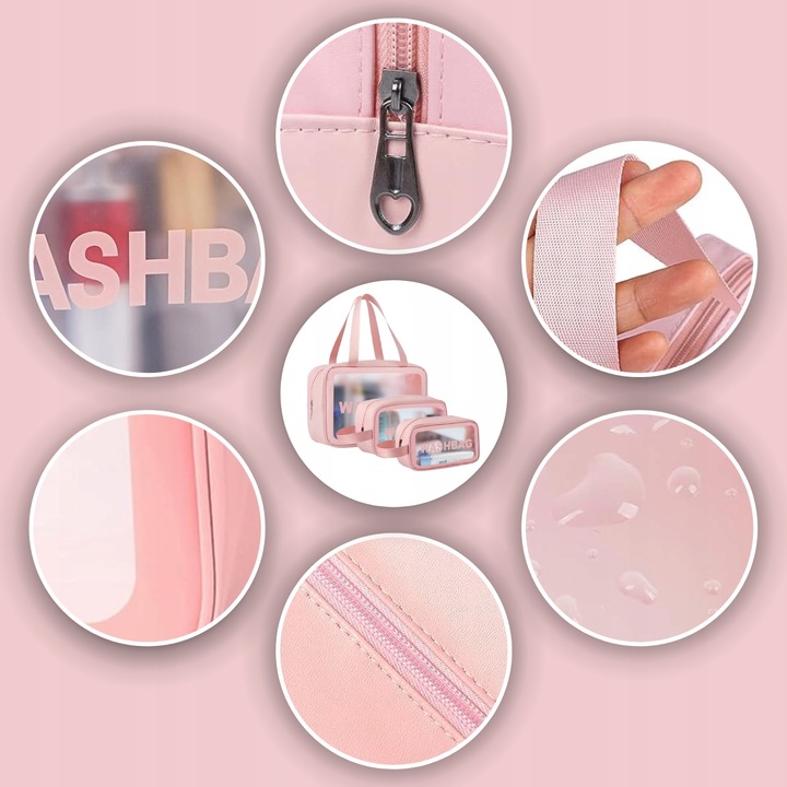 3x KOSMETYCZKA ZESTAW PODRÓŻNA TURYSTYCZNA PZEZROCZYSTA NA ZAMEK