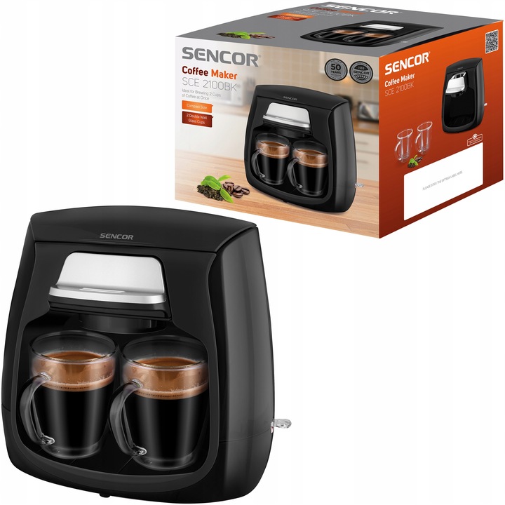 Mały ekspres przelewowy na dwie kawy 500W 0,3L czarny Sencor SCE