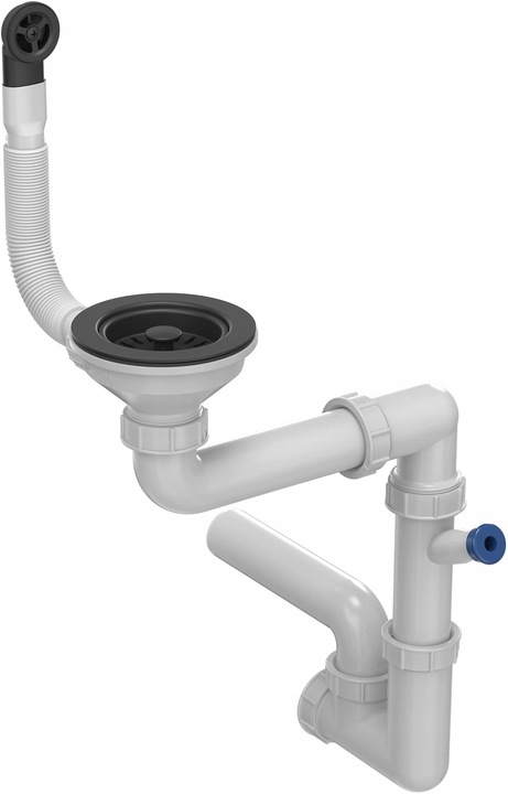 SYFON do ZLEWU jednokomorowego oszczedzajacy miejsce czarny PRZYSCIENNY 2w1