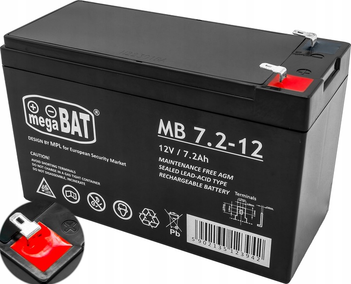 Akumulator VRLA MegaBat AGM 12V 7.2Ah MB 7.2-12 do alarmu