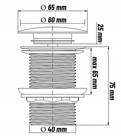 KOREK KLIK KLAK DO UMYWALKI MOSIĘŻNY UMYWALKOWY BEZ PRZELEWU CHROM 1