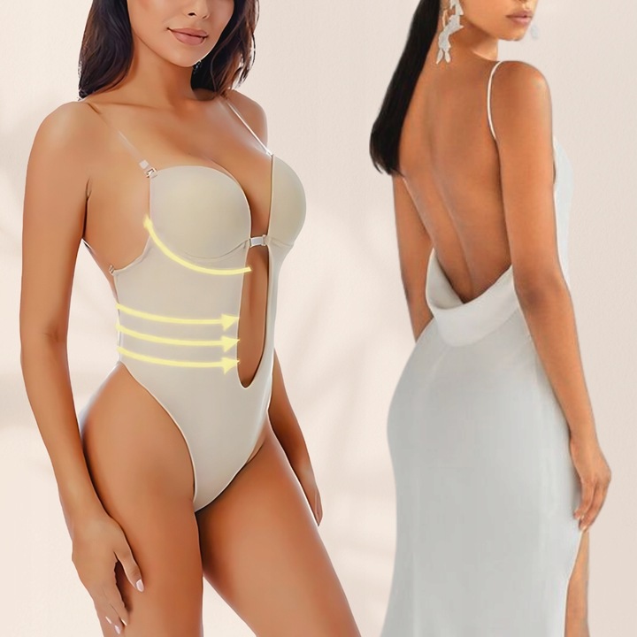BODY DAMSKIE MODELUJĄCE BIUSTONOSZ BEŻOWY STRINGI SUKIENKI BEZ PLECÓW XL