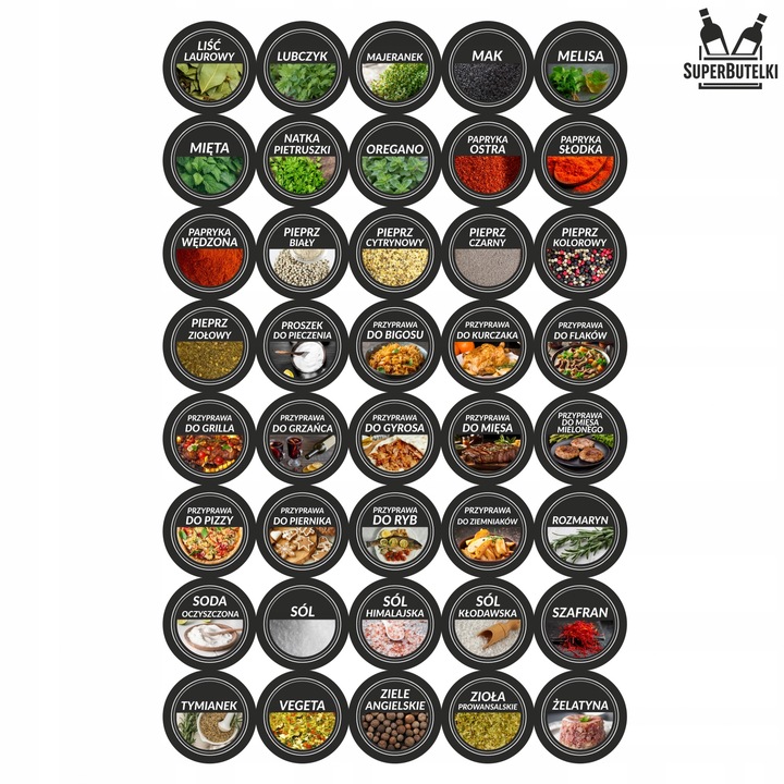 SZKLANE POJEMNIKI NA PRZYPRAWY 24x SŁOICZKI + 200 ETYKIET PRZYPRAWNIK