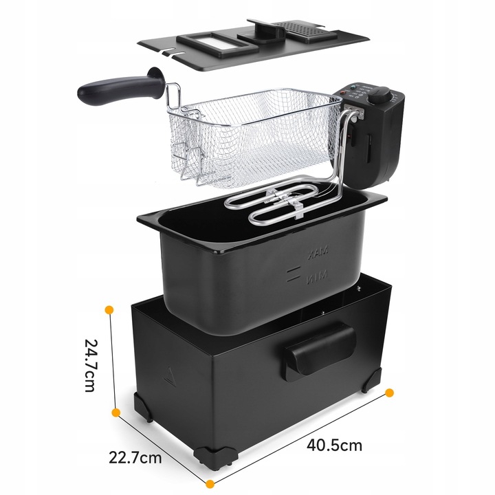 Frytkownica tradycyjna Olejowa Stalowa Mocna 3 l 2200w czarny Aigostar