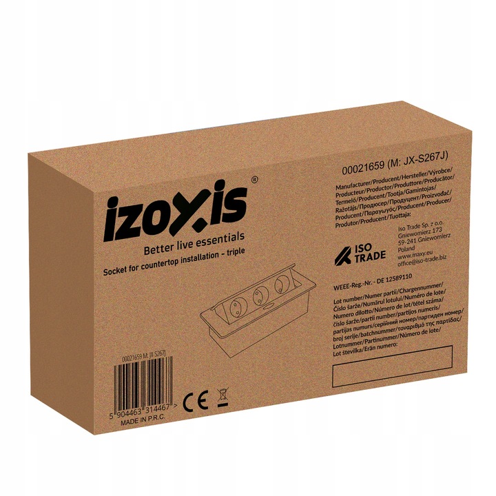 Gniazdo Chowane w Blat Nablatowe Potrójne Gniazdko