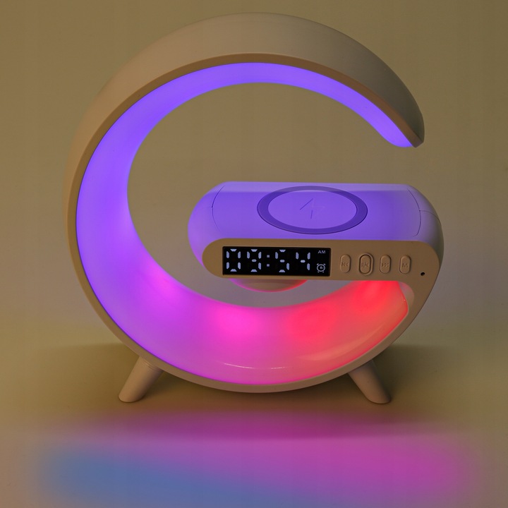 LAMPKA BIURKOWA LED RGB GŁOŚNIK RADIO gamingowa ŁADOWARKA INDUKCYJNA