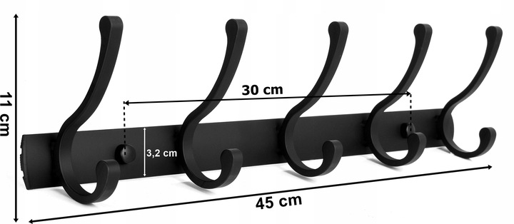 WIESZAK ŚCIENNY NA KURTKI UBRANIA KLUCZE LOFTOWY CZARNY PRZYKRĘCANY