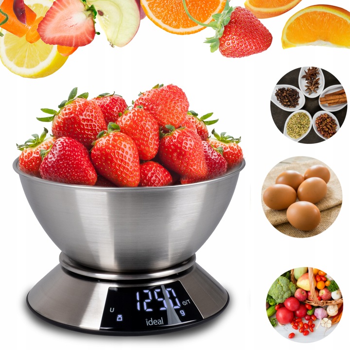 Waga kuchenna IDEAL elektroniczna z MISKĄ PRECYZYJNA DOTYKOWY PANEL