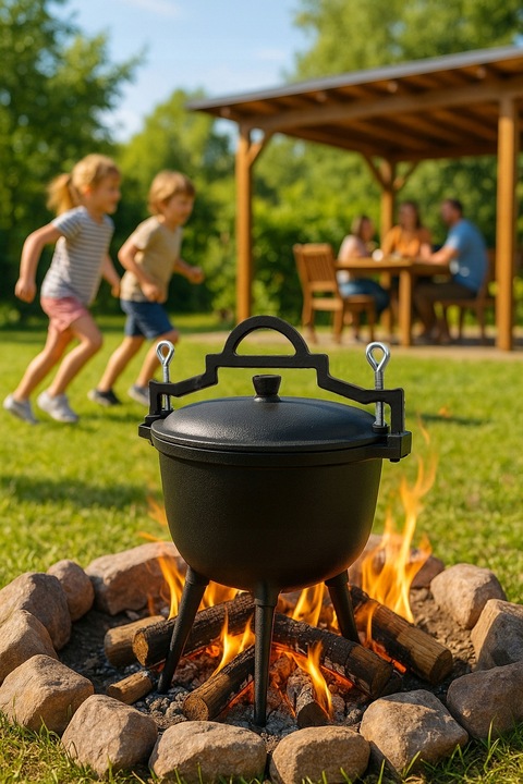 KOCIOŁEK ŻELIWNY 8L WISZĄCY GARNEK MYŚLIWSKI DO PIECZONEK OGNISKO IRON