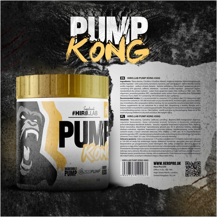 PRZEDTRENINGÓWKA POMPA CYTRULINA ARGININA GLICEROL 450g Pump Kong HIRO