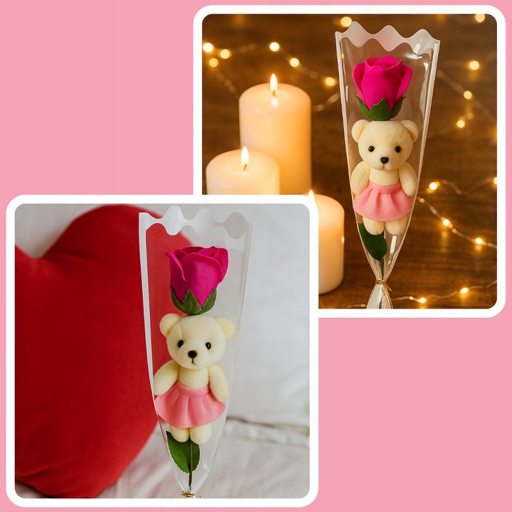 MIŚ Z RÓŻĄ BUKIET UPOMINEK NA PIKU PREZENT DLA NAUCZYCIELKI ZESTAW