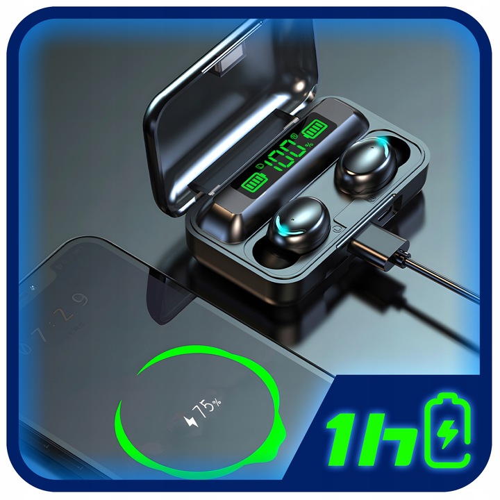 SŁUCHAWKI BEZPRZEWODOWE BLUETOOTH 5.1 F9 - PRO MODEL 2023 TWS + POWERBANK