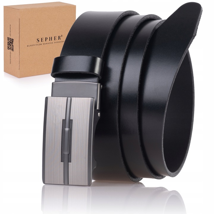 Pasek SKÓRZANY męski SEPHER Automat CZARNY spodni