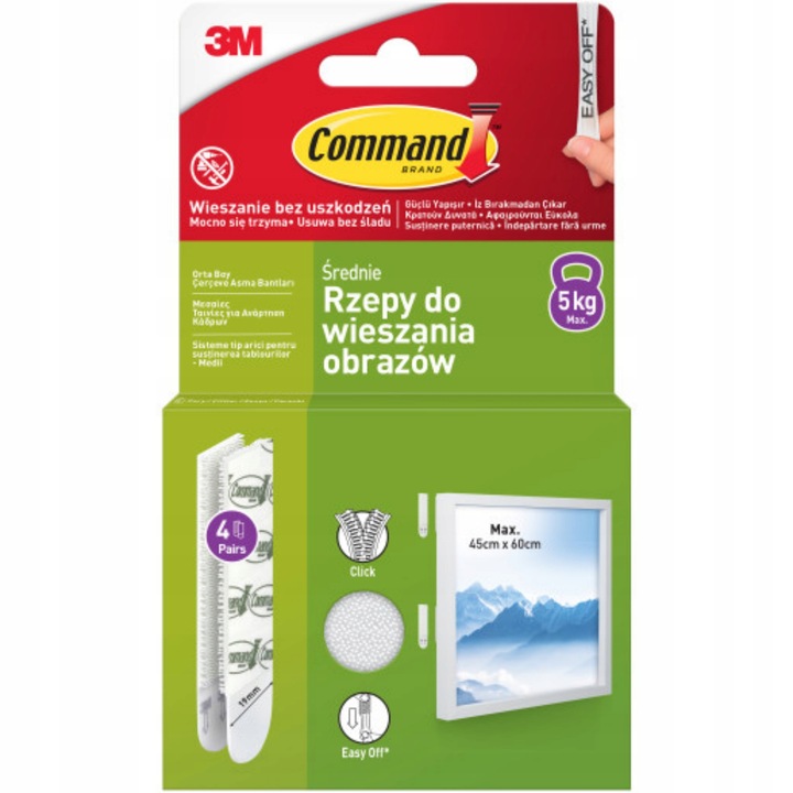 Command Rzepy samoprzylepne 16 szt / 8 par - Powiesisz 2 obrazy do 5