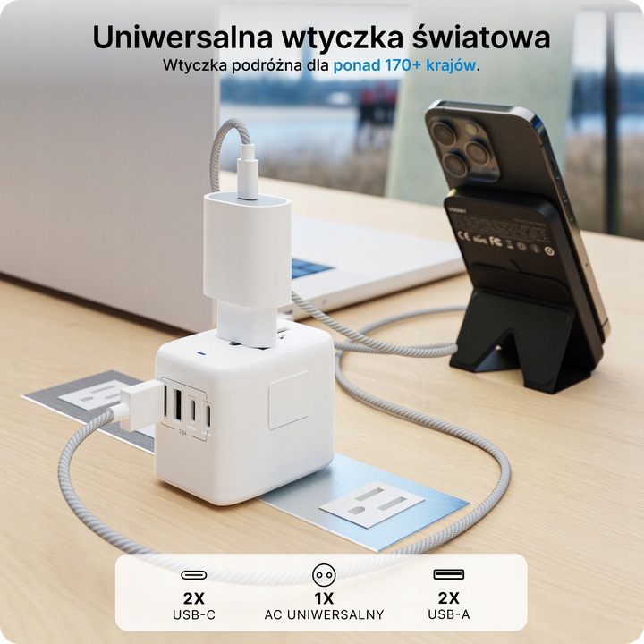 Adapter Podróżny VOOMY Z Ponad 170 Narodów - 2 Usb A 2 Usbc Biały