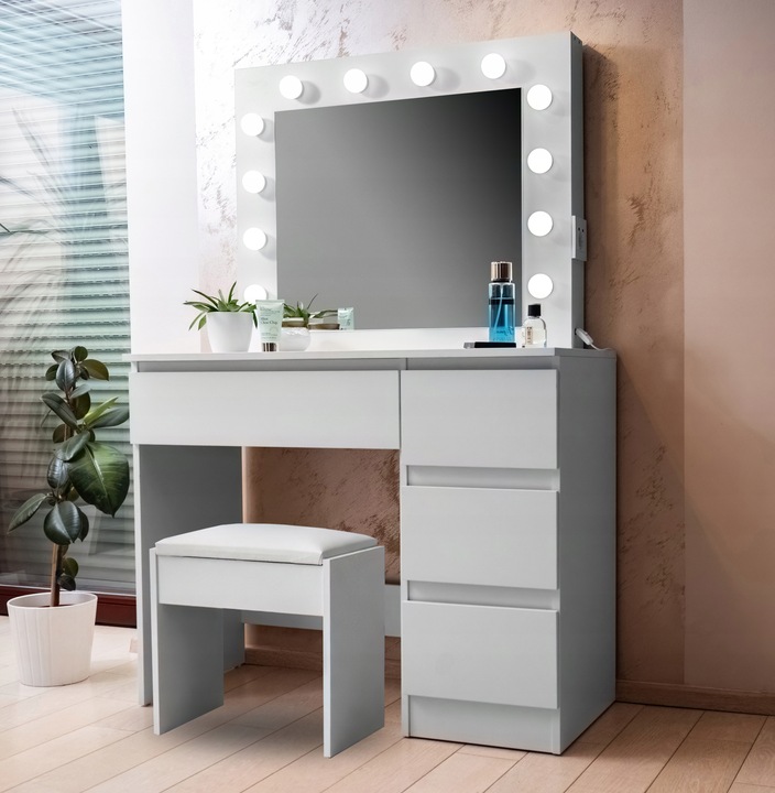 Toaletka kosmetyczna z oświetleniem biała 94 x 140 x 43 cm AGA