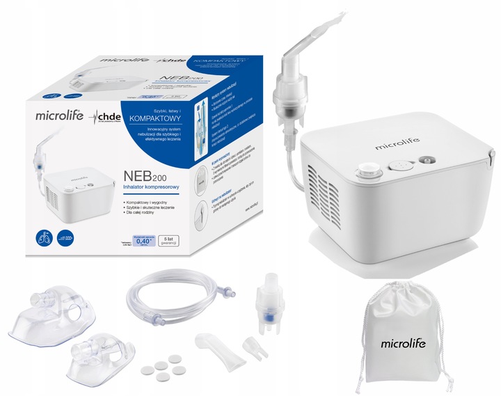 MICROLIFE INHALATOR NEBULIZATOR TŁOKOWY NEB 200 DLA DZIECI I DOROSŁYCH+ETUI