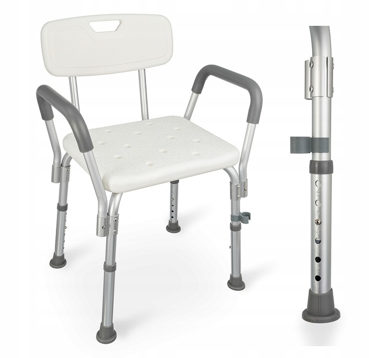 TABORET POD PRYSZNIC KRZESŁO PRYSZNICOWE STOŁEK ALUMNIOWY OPARCIE UCHWYTY