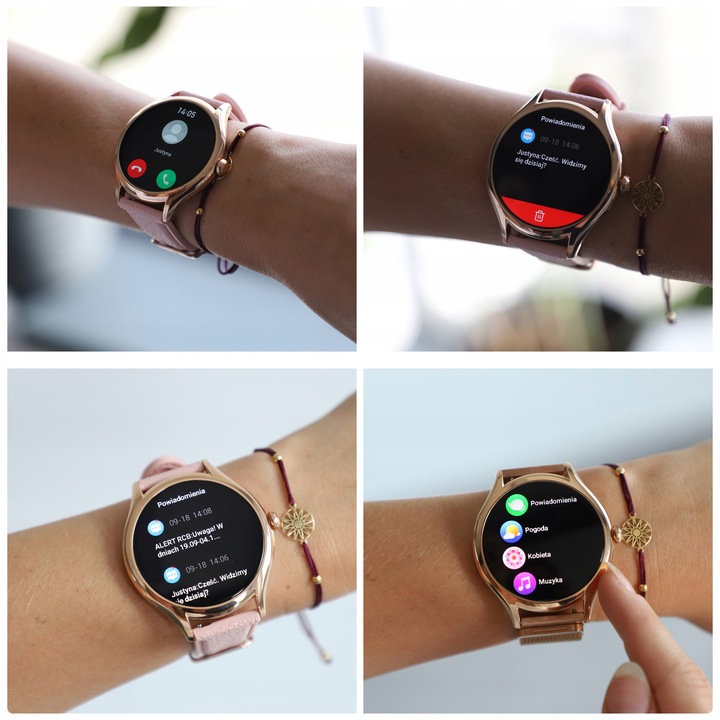 SMARTWATCH DAMSKI ZEGAREK PL MENU POWIADOMIENIA ROZMOWY SMART WATCH 4 PASKI