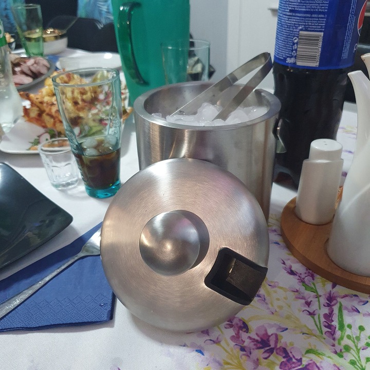 Wiaderko do Lodu Termiczny Pojemnik na Kostki Lód 1,3l + Szczypce Łyżeczka