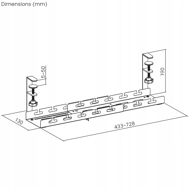 Organizer pod biurko blat na kable listwę rozsuwany biały regulowany