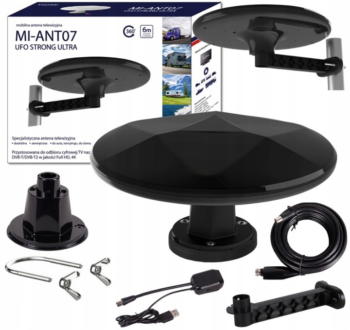 ANTENA SAMOCHODOWA MOBILNA TV DVB-T2 UFO STRONG ULTRA MUX8 JACHT BUS MAGNES