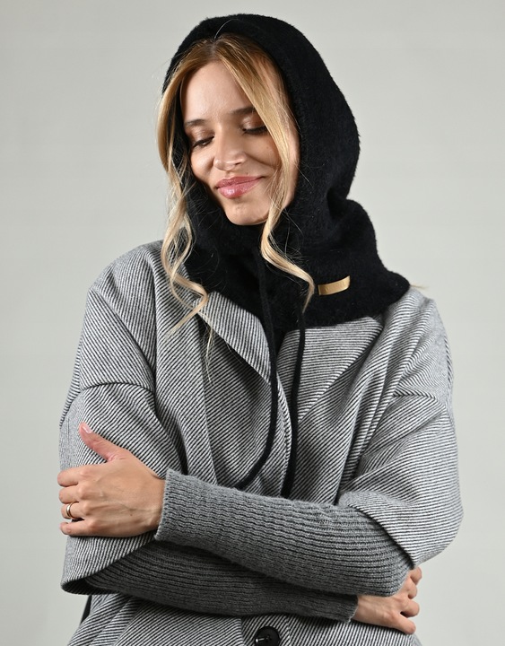 Balaclava czarna miekka Alpaka Czapka damska Kominiarka KAPTUR komin