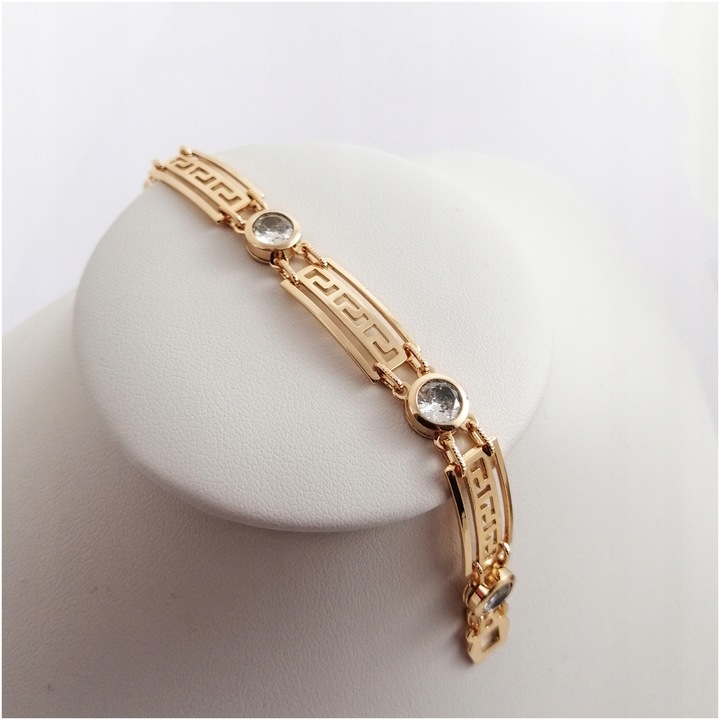 ZŁOTA BRANSOLETKA DAMSKA ZE STALI CHIRURGICZNEJ Z CYRKONIAMI GRECKA+GRATISY