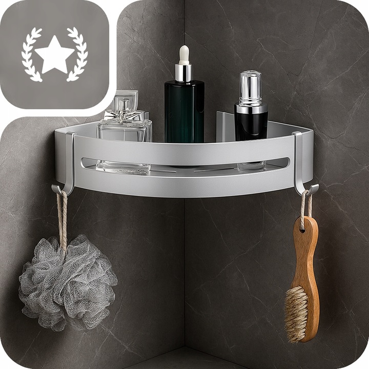 PÓŁKA WISZĄCA ŁAZIENKOWA NAROŻNA PÓŁKA POD PRYSZNIC ZESTAW HACZYKI LOFT