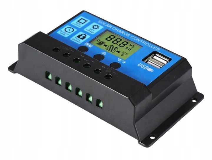 REGULATOR ŁADOWANIA PANEL LCD 12V 24V 2X USB 30A KONTROLER SOLARNY