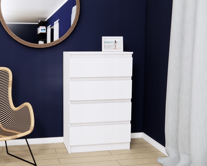 Komoda biała, 4 szuflady, szafka RTV, 60 cm, nowoczesna, salon,