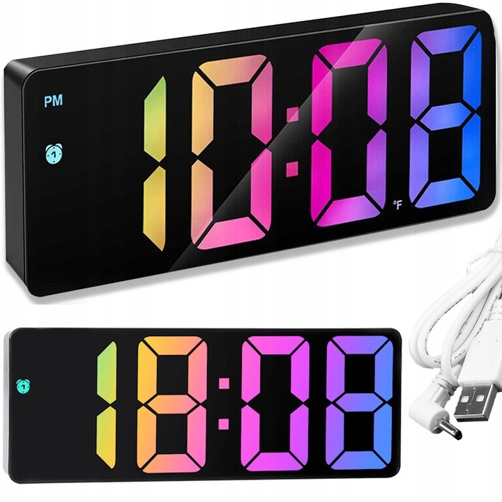 ELEKTRONICZNY ZEGAR LED BUDZIK ZEGAREK Z ALARMEM KOLOROWY