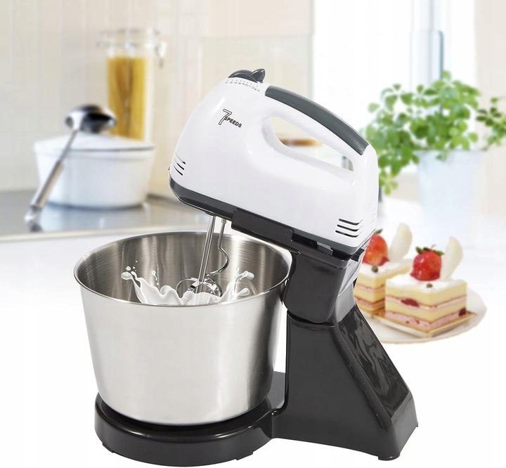 MIKSER RĘCZNY ROBOT KUCHENNY + 4 KOŃCÓWKI DUŻA MISA STOJAK 7 BIEGÓW