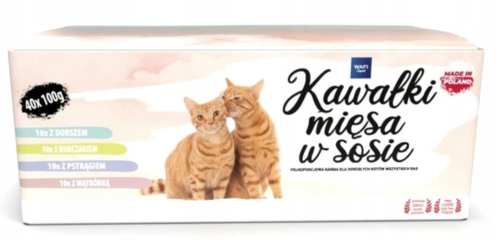 WAFI KARMA MOKRA DLA KOTA SASZETKI MIX SMAKÓW 40x100G 75% MIĘSA W KAWAŁKU