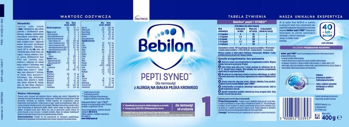 BEBILON PEPTI 1 SYNEO 400 gram DHA + PROBIOTYK