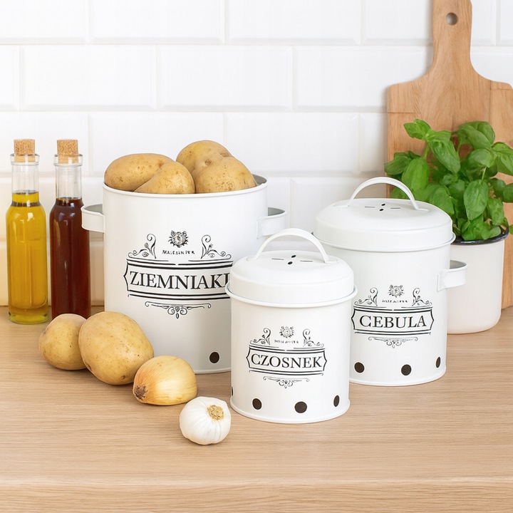 POJEMNIKI NA ŻYWNOŚĆ CZOSNEK CEBULA ZIEMNIAKI ZESTAW POJEMNIKÓW