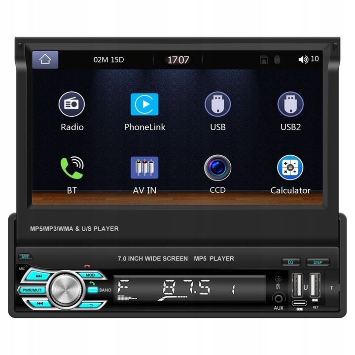 RADIO SAMOCHODOWE 1DIN 7'' BT WYSUWANY EKRAN DOTYKOWY MIRROR LINK