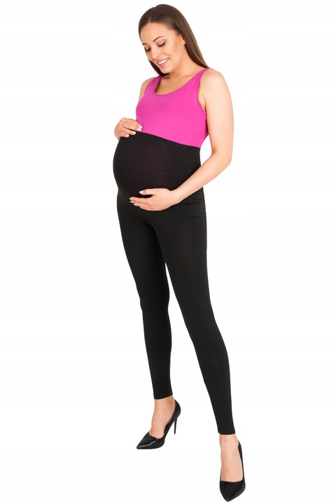 ELEGANCKIE SPODNIE CIĄŻOWE LEGGINSY CZARNE BAWEŁNIANE WYSOKI STAN XXL
