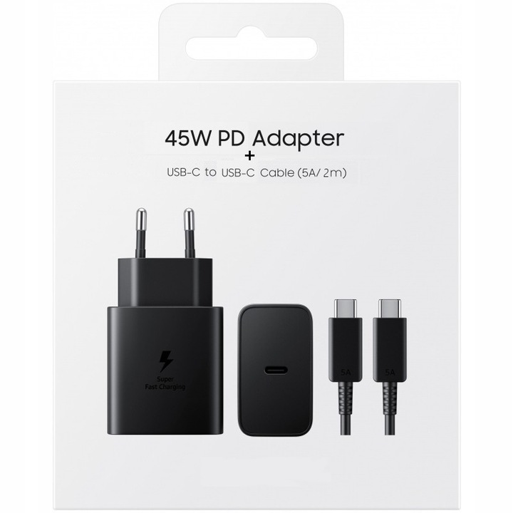 Szybka ładowarka PD 45W do Samsung itp z kablem USB-C 2m Szybkie ładowanie