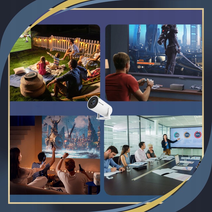 PROJEKTOR RZUTNIK 4K OBROTOWY Z GŁOŚNIKIEM PRZENOŚNY LED ANDROID WIFI