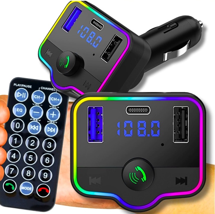 TRANSMITER SAMOCHODOWY BLUETOOTH 5.0 ROZMOWY RADIO 2x USB 1x TYP C PILOT