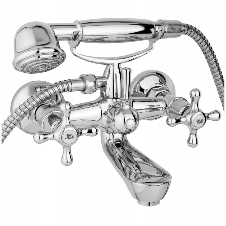 BATERIA WANNOWA PRYSZNICOWA ŚCIENNA KRAN + SŁUCHAWKA ZESTAW WĄŻ RETRO