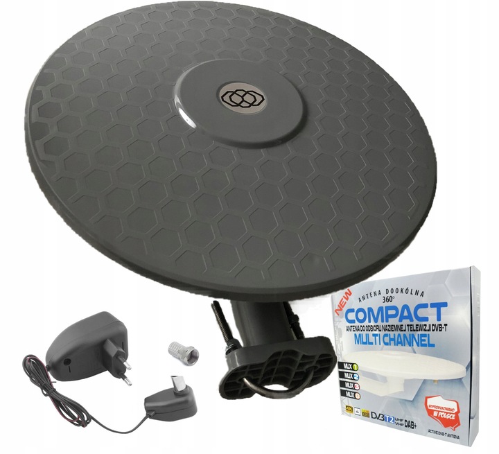 ANTENA TV DOOKÓLNA DVB-T2 KOMPAKTOWA AKTYWNA SZARA